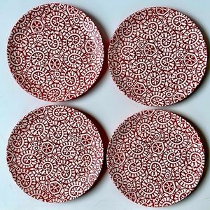 4 Crate & Barrel Delilah Salad Plates, Red, 8.5”